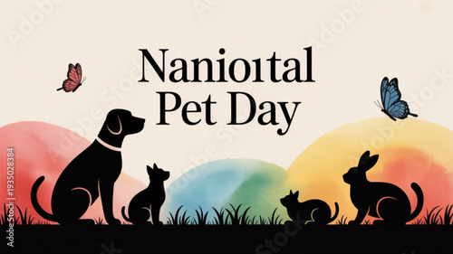 National pet day celebration with animals silhouettes and colorful background