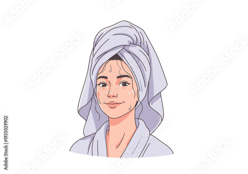 Young Woman in Bathrobe with Wet Hair Towel – Beauty and Self-care Concept
