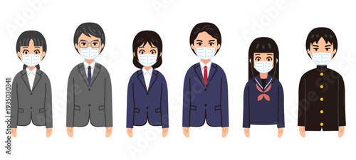 マスクをする人々のイラストセット
