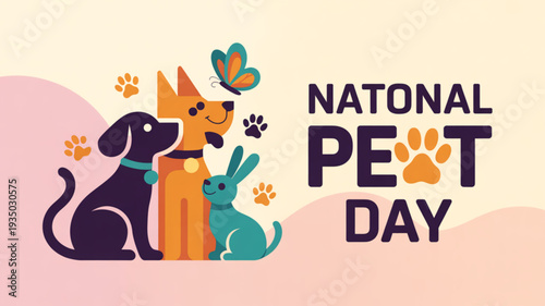 National pet day celebration with animals and butterfly