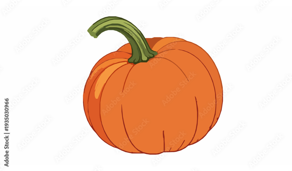 Obraz premium Realistic Cartoon Pumpkin Vector Illustration with Detailed Texture and Green Stem