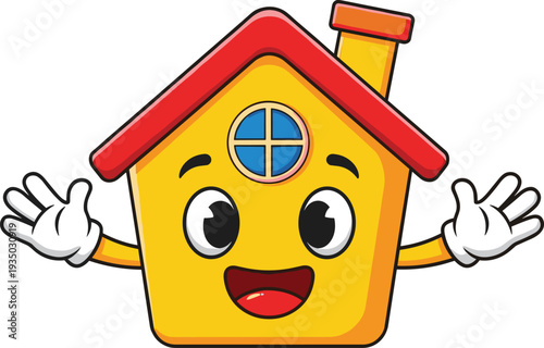 Cute house mascot character smiling with open arms happy home real estate cartoon vector illustration