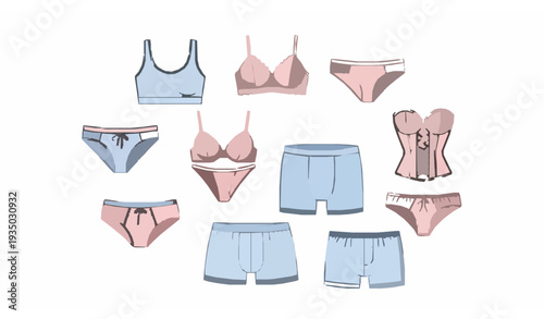 Various Underwear Styles Vector Set with Bras Panties Boxers and Corset
