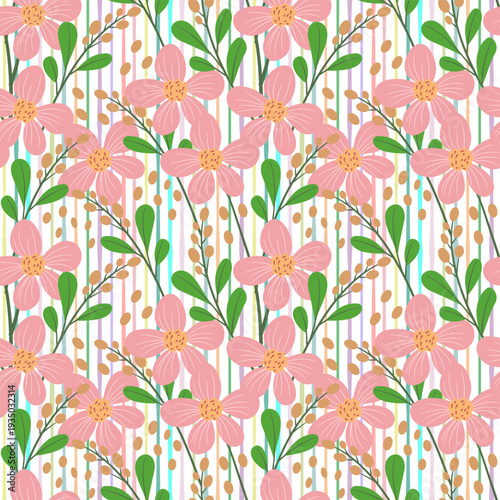 Vintage floral seamless pattern featuring an ornate vector design with summer flower and leaf elements for elegant textile wallpaper and nature-inspired spring decor illustration