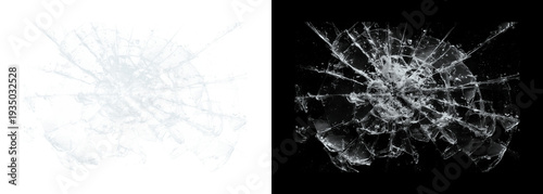 Billede på lærred Shattered glass fragments on black and white backgrounds