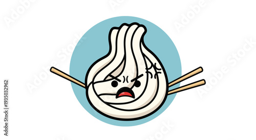Angry Dumpling Character with Chopsticks