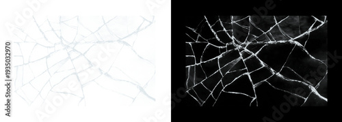 Obraz na plátně Cracked glass textures on black and white backgrounds