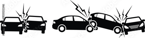 Car accident collision icons set with crash impact damaged vehicles road safety insurance vector illustration collection