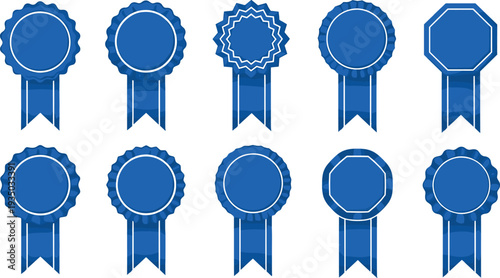 Blue Ribbon Badge Collection with Various Shapes for Awards, Achievements, and Recognition