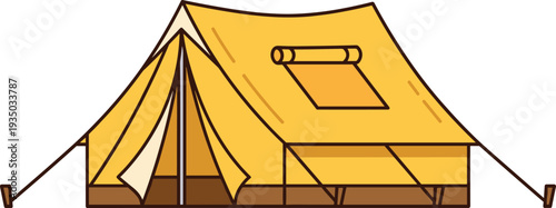 Camping Tent Illustration in Yellow with Open Entrance for Outdoor Adventure and Travel Design