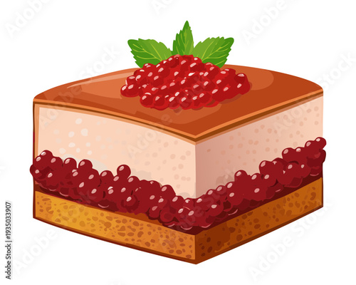 Golden croissant filled with savory cream and yellow berries for brunch menu continental breakfast food item - Vector Illustration