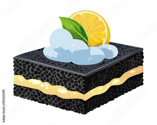 Layered honey cake with caramel sauce and golden pearls for luxury celebration dessert menu graphic design - Vector Illustration