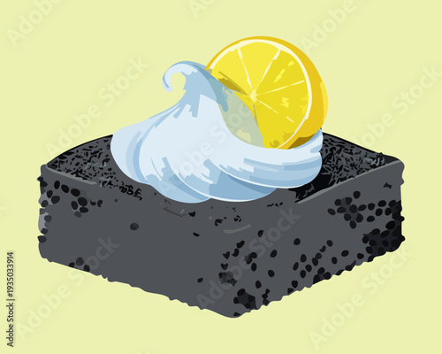 Rolled cake slice with caramel drizzle and golden sprinkles for artisanal bakery sweet treat menu display - Vector Illustration