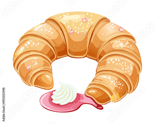 Sliced croissant with dark berry jam and cream filling for decadent dessert pastry menu graphic design - Vector Illustration
