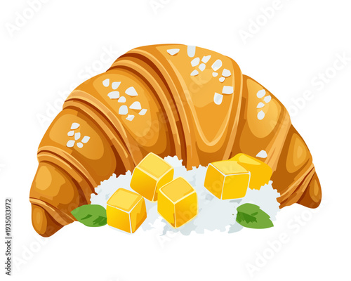 Layered salmon and cream cheese toast square for elegant high end restaurant appetizer menu graphic design - Vector Illustration