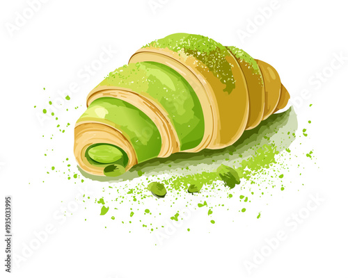 Pesto cream toast with mozzarella ball and basil for italian style appetizer menu presentation graphic design - Vector Illustration
