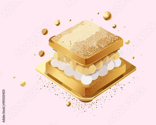 Toasted bread square with cream cheese and sprouts for simple healthy snack or appetizer menu design - Vector Illustration