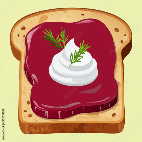 Gourmet toast with red berry jam and white cream for sweet dessert and delicious bakery shop display - Vector Illustration