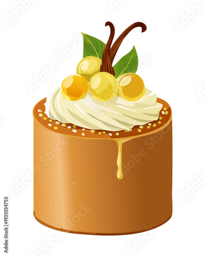 Gourmet muffin with white cream and fresh yellow grapes for sweet dessert and elegant bakery shop display - Vector Illustration