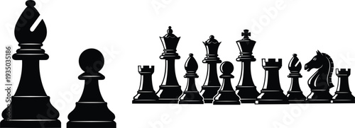 Chess pieces silhouettes set strategy board game king queen rook knight pawn vector illustration collection