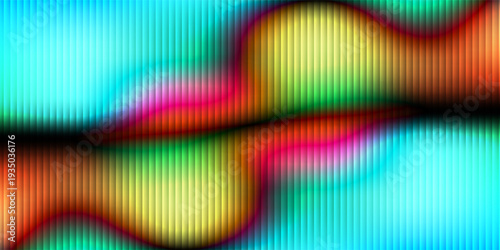 3d render, dynamic abstract geometric stripes in blue and green gradient on a black background