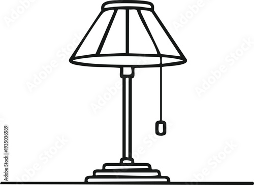 minimal line icon of wall lamp or reading light with arm, simple outline, black and white