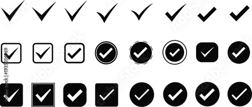 Checkmark Icon Set in Different Styles and Shapes for Approval and Task Completion