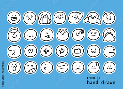 100% hand drawn emoticon black and white