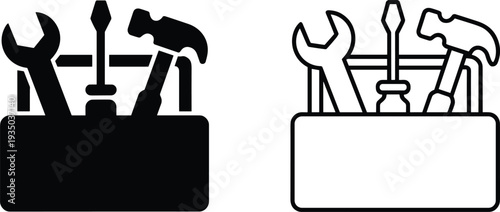 Toolbox with tools icon wrench hammer screwdriver vector illustration isolated on white background repair maintenance construction equipment symbol