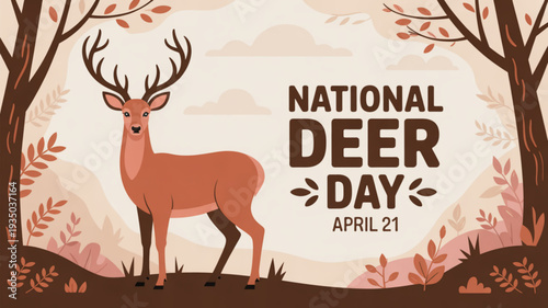 National deer day illustration with deer in forest on april 21 celebrating wildlife conservation