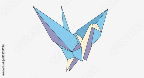 Origami Crane Bird Geometric Low Poly Blue and Yellow