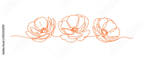 Decorative trio of flowers in sleek linear art form.