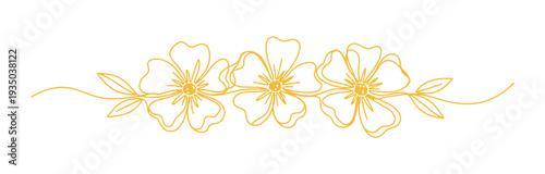 Three blossoms portrayed in minimalist continuous line style.