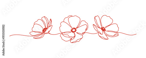 Artistic one-line sketch showing three floral elements.