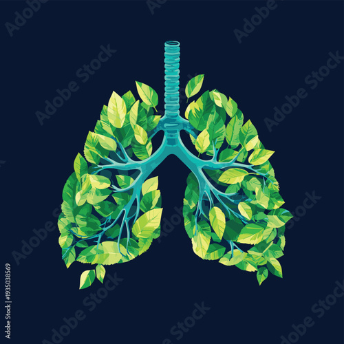 World Tuberculosis Day Conceptual illustration of human lungs made from vibrant green leaves