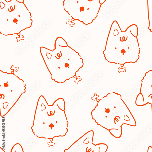Cute dog face seamless pattern vector orange