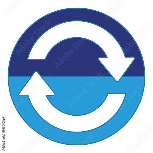 Blue and white circular arrow icon for data exchange and synchronization icon