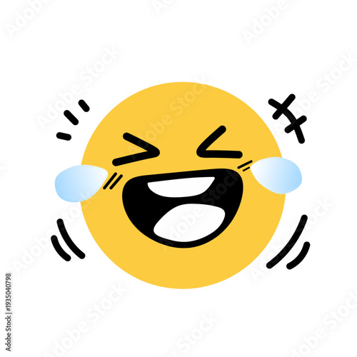 A yellow face emoji character laughing out loud to the point of tears, expressing extreme joy