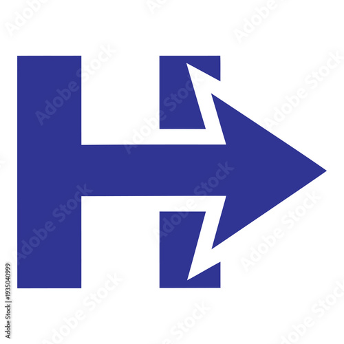 Blue letter H with arrow pointing to right side graphic symbol icon