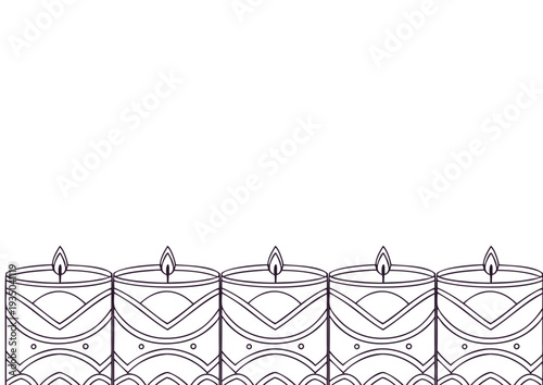 Decorative Candle Border Frame with Ornamental Pattern - Elegant Line Art Design for Certificate, Invitation or Celebration Template with Copy Space
