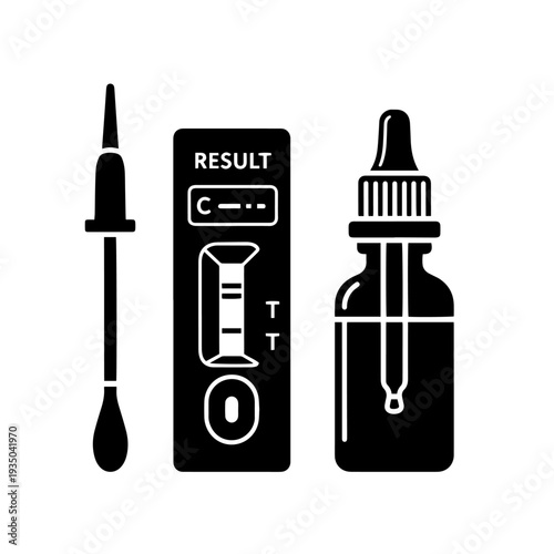 Professional rapid diagnostic test kit black and white vector icon representing a point of care testing device used for quick detection of diseases in clinics laboratories and healthcare settings