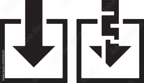 Two arrows pointing downwards, one with a single line and the other with a dashed line