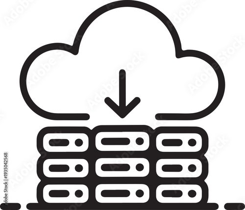 Data being downloaded from cloud storage to server racks