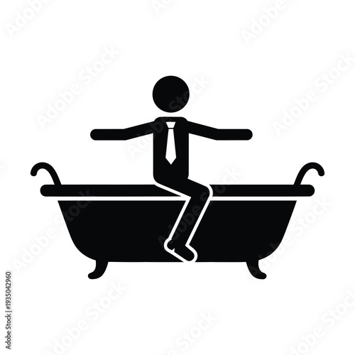 Man sitting on a bathtub wearing a tie and suit isolated on transparent background icon