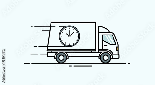 Delivery Truck Moving Quickly with Clock on Side.