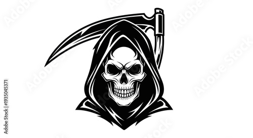 Grim Reaper Skull with Scythe - Death Personification Vector Art