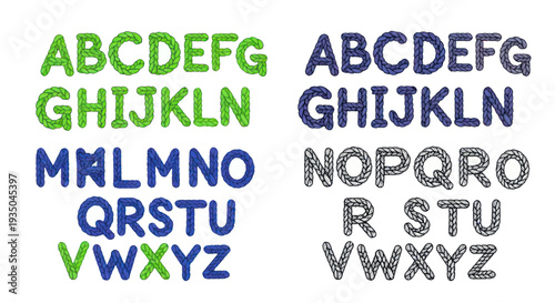 Knitted Alphabet Letters Set - Green, Blue, and Black Textures