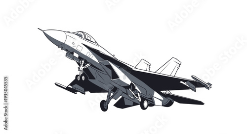 Military Fighter Jet Aircraft Illustration on White Background.