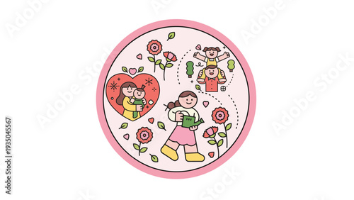 Joyful family moments celebrating love and nature with vibrant illustrations