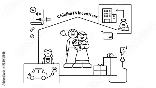Family receiving childbirth incentives in a house with benefits